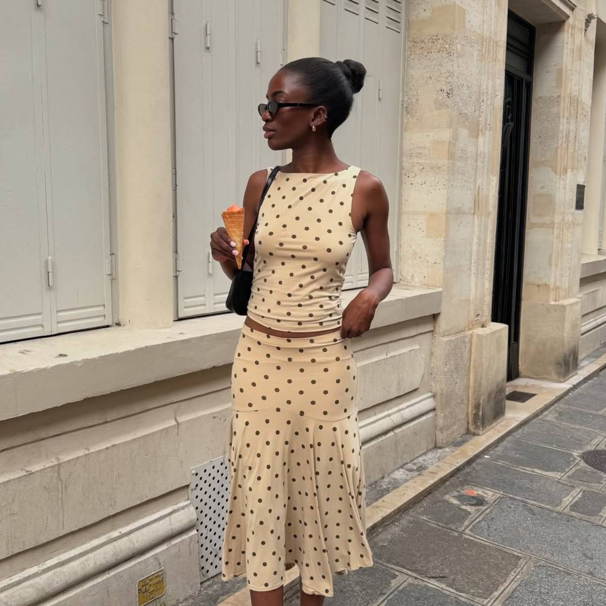 Liv wearing polka dot outfit