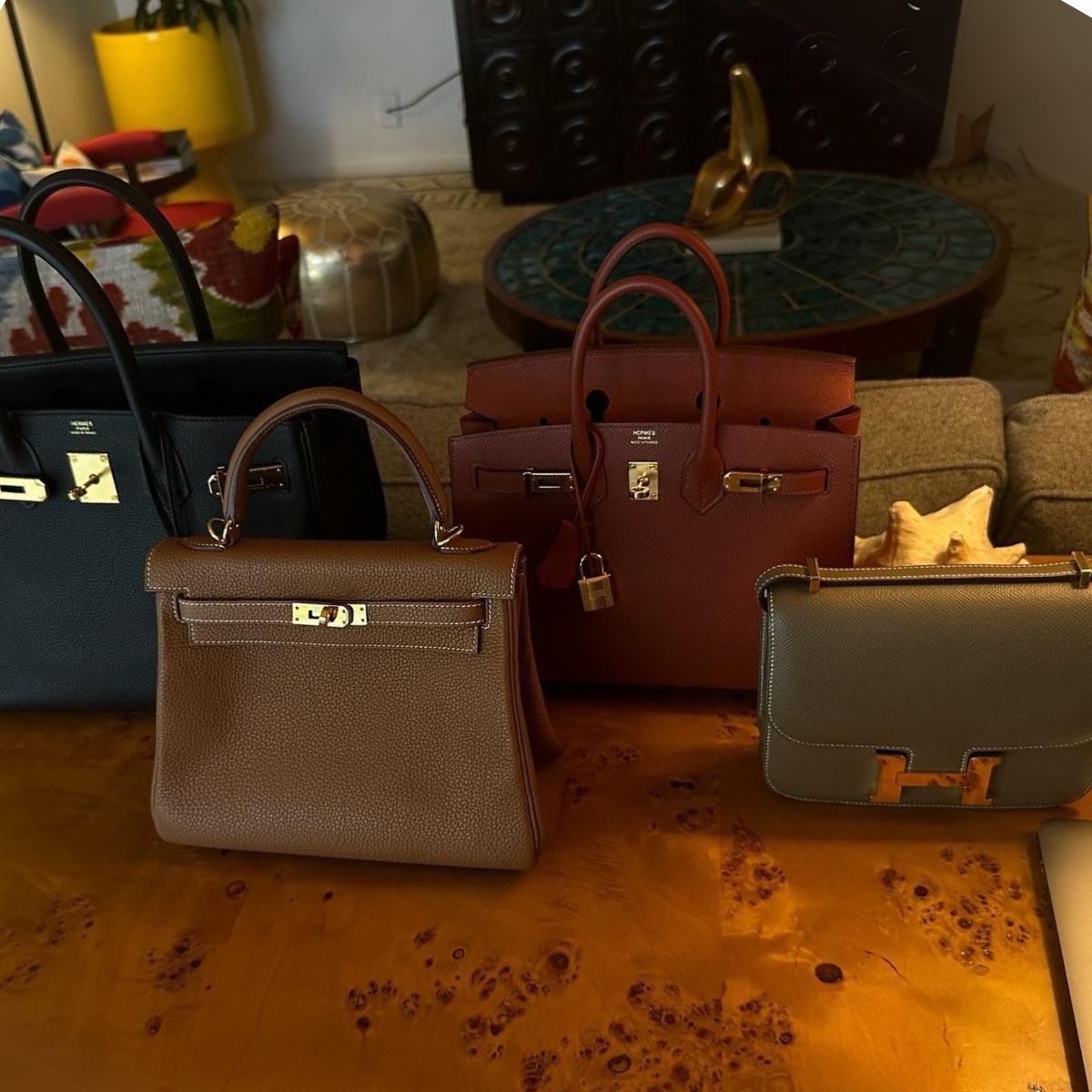 An image of Jas Tookes's Hermès bag collection.