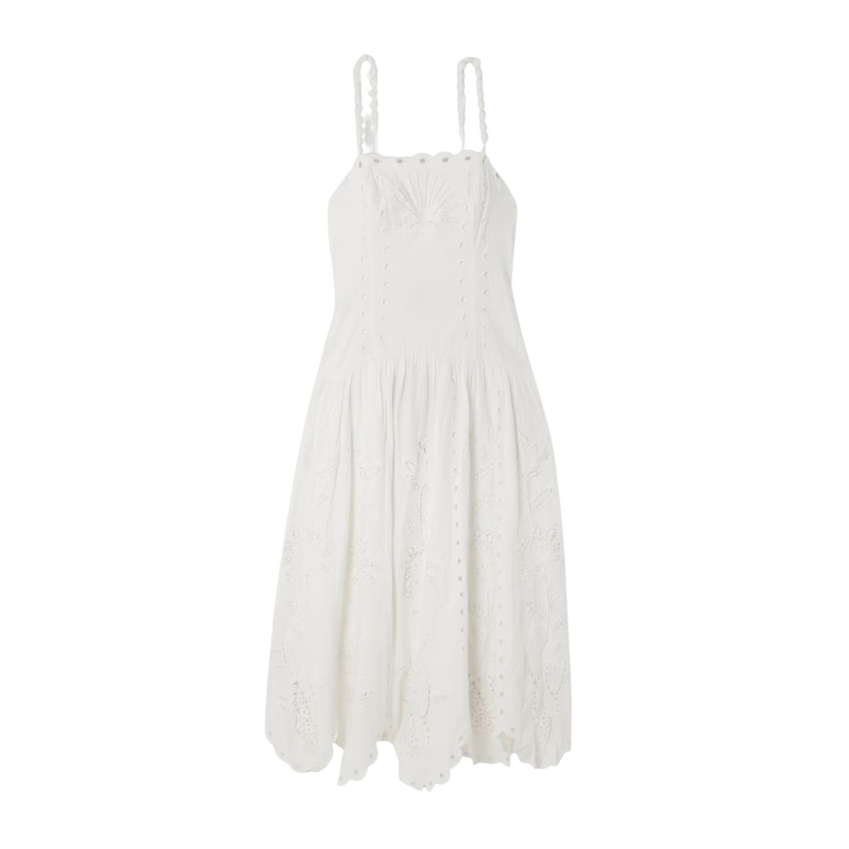 Richelieu Scalloped Gathered Broderie Anglaise Linen-Blend Midi Dress